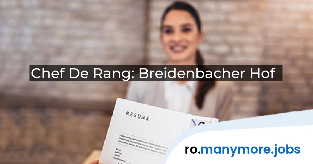 Chef De Rang: Breidenbacher Hof | manymore.jobs